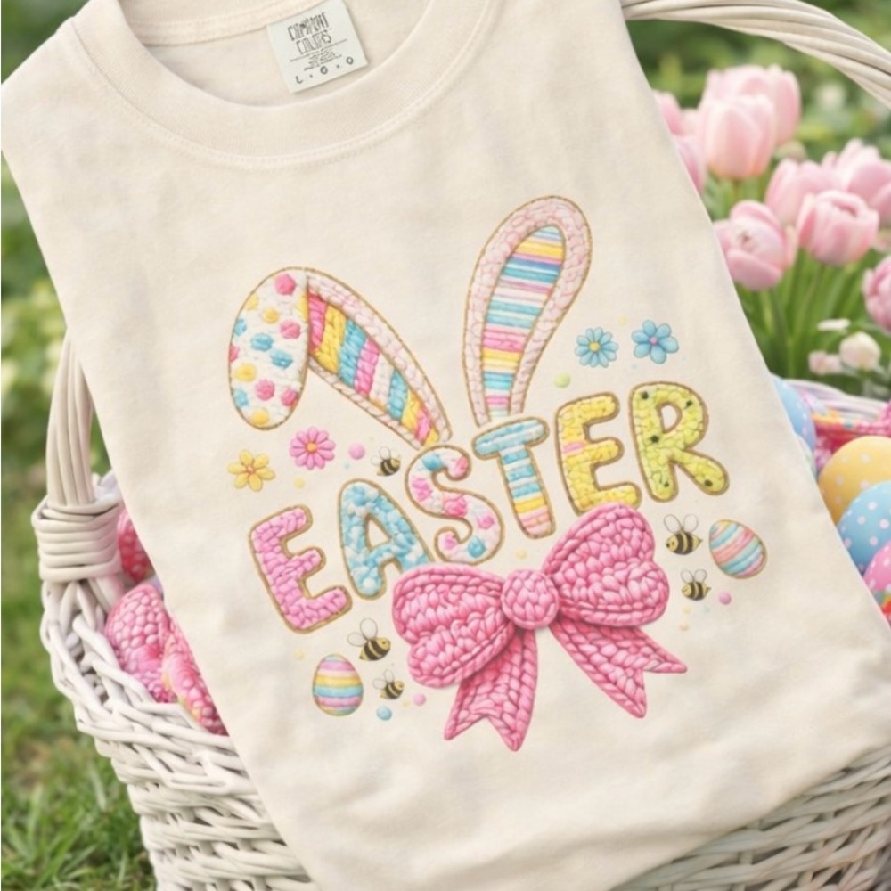 Comfort Colors Cream Easter Bunny Tee retro, vintage knit,
